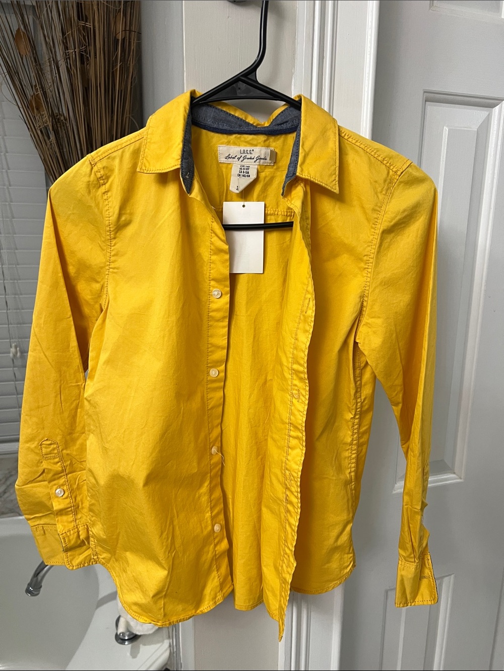 H&M Yellow Button-Down Shirt with Contrast Chambray Trim